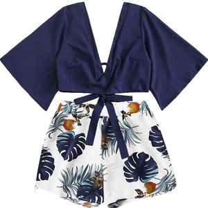 2-piece Boho Butterfly Sleeve Crop Top and Shorts Set